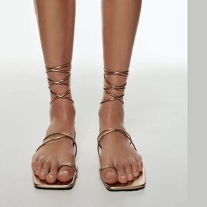 Zara lace up gold metallic leather gladiator sandals